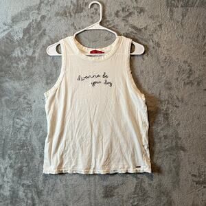 Philanthropy‎ I Wanna Be Your Dog White Tank Women's Size Small Distressed